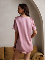 [Blasses Mauve] SilkSilky-DE Short Sleeve Round Neck Damen Pyjamas 002