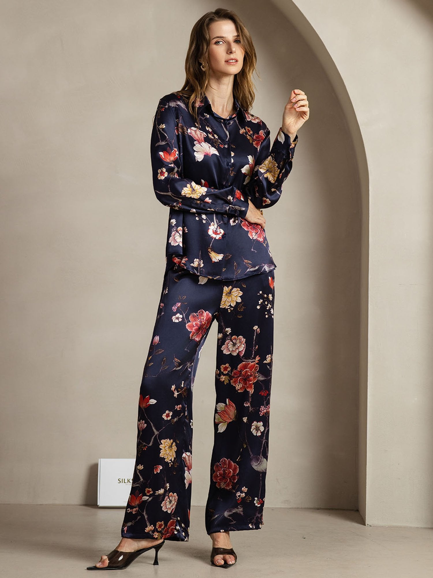 [MarineBlumen] SilkSilky-DE 19Momme Seide Umlegekragen Women''s Outfit Sets 004