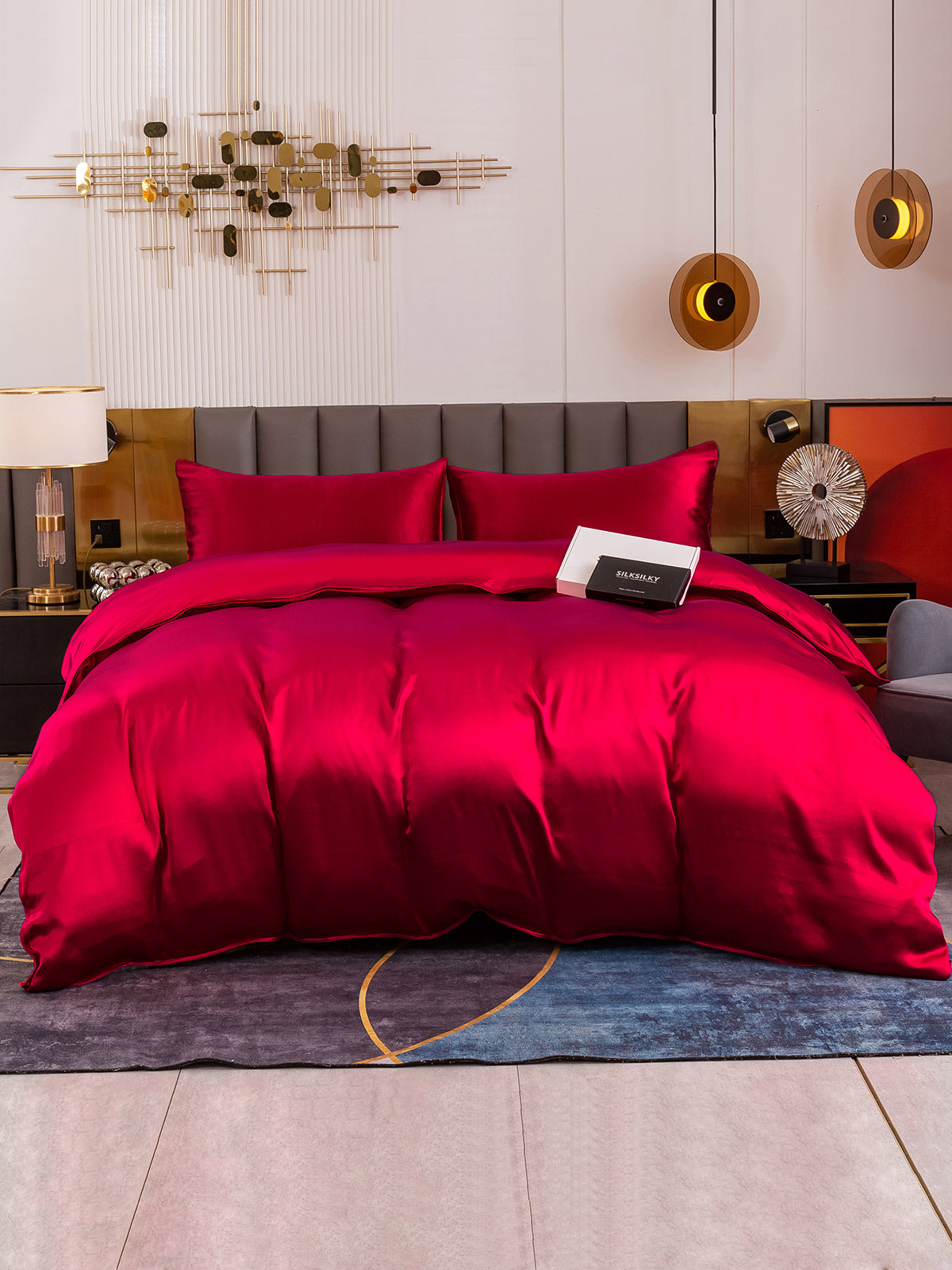 [Rotwein] SilkSilky-DE 19Momme Reine Seide Bedding Set 004