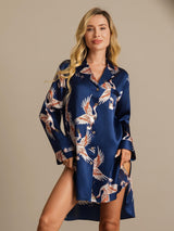 [Dunkelblau] SilkSilky-DE 19Momme Langärmelig Notch-Kragen Schlafhemd 006