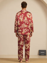 [Weinroter Drache] SilkSilky-DE Long Sleeve Notch-Kragen Herren Pyjamas 002