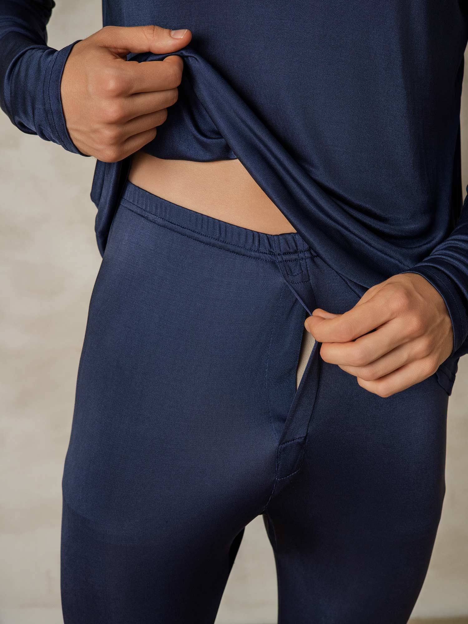 [Dunkelblau] SilkSilky-DE Seidenstrick Mens Pajamas 005