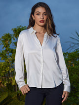 [Weiß] SilkSilky-DE Long Sleeve Lapel Collar Damenhemd 005