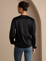 [Schwarz] SilkSilky-DE Long Sleeve Damenblusen 002