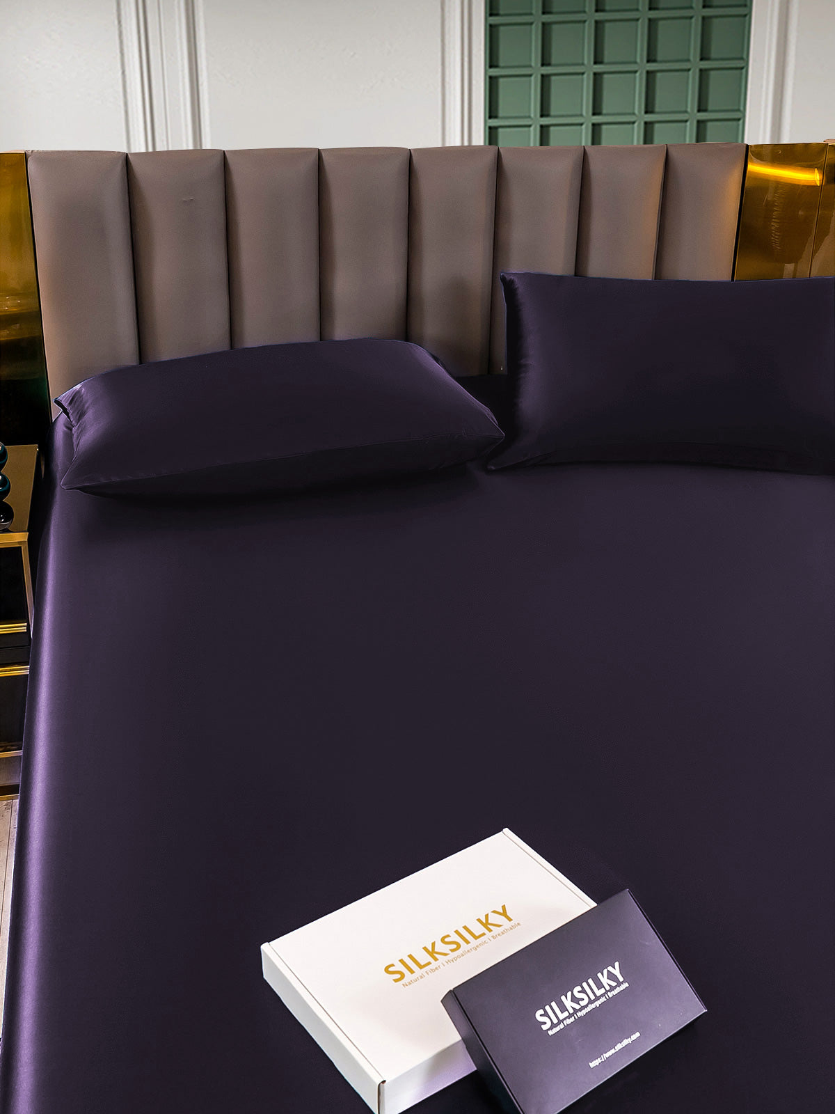 [Dunkelviolett] SilkSilky-DE 22Momme Reine Seide Bedding Set 005,