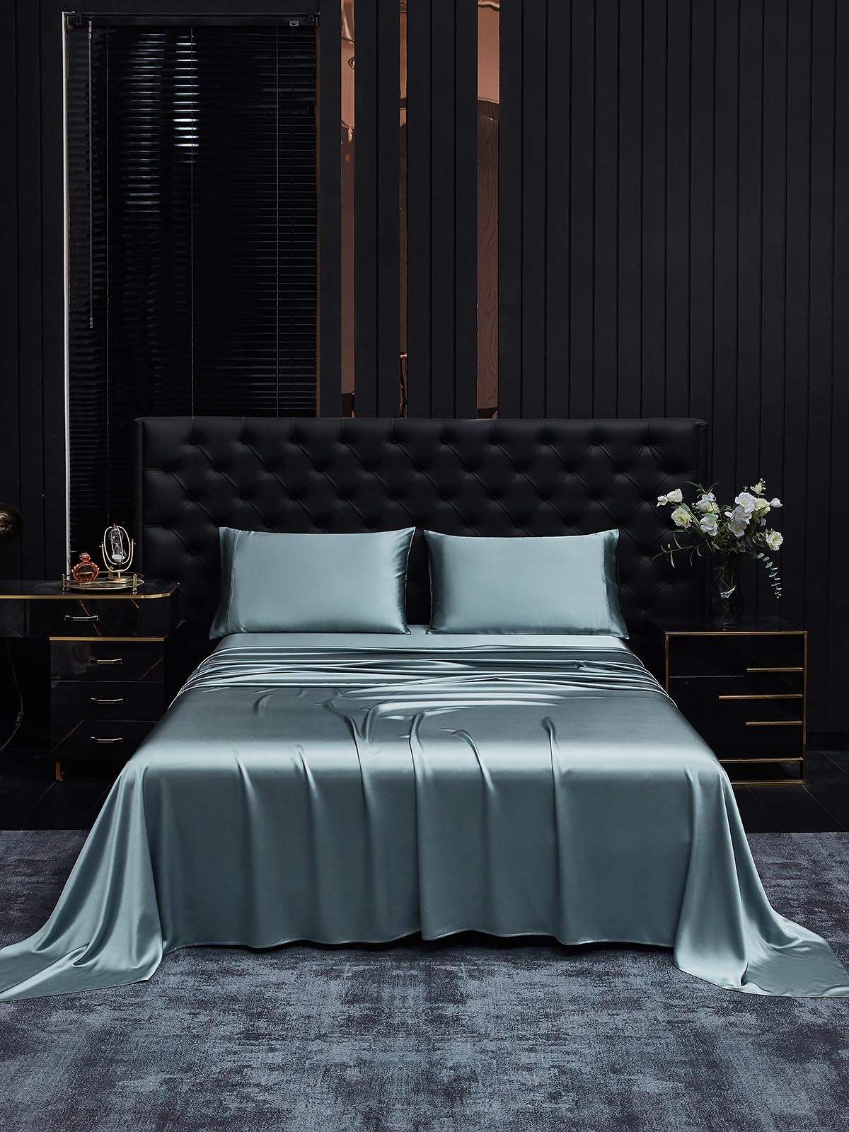 [Graublau] SilkSilky-DE 22Momme Reine Seide Bedding Set 001