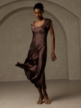 [Kaffee] SilkSilky-DE Cap Sleeve Kleider 007