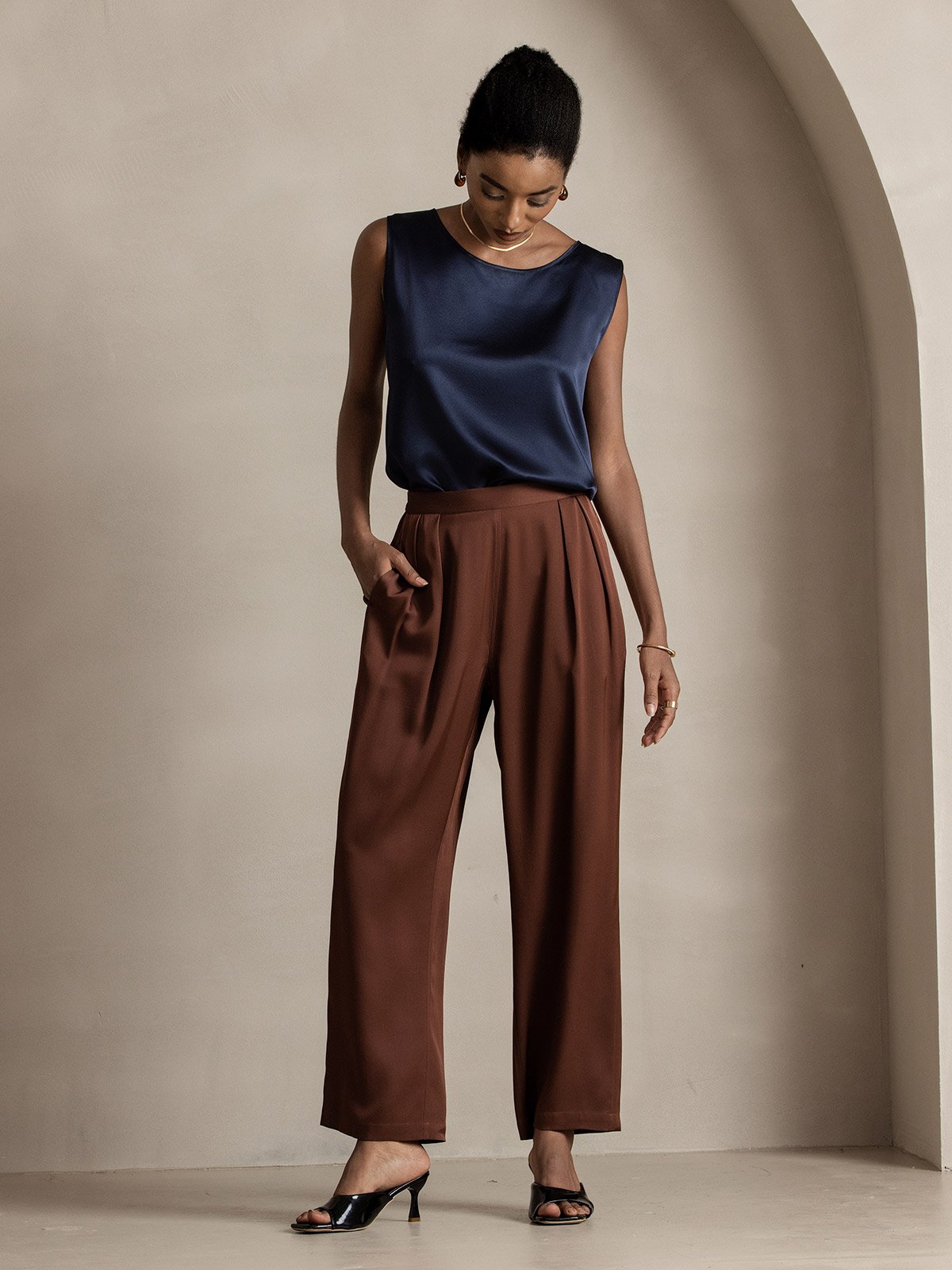[Dunkelrot] SilkSilky-DE 22Momme Reine Seide Womens Pants 005