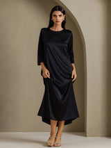 [Schwarz] SilkSilky-DE 3/4 Sleeve Round Neck Kleider 004