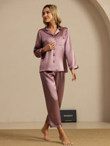 [Blasses Mauve] SilkSilky-DE Long Sleeve Notch-Kragen Damen Pyjamas 008