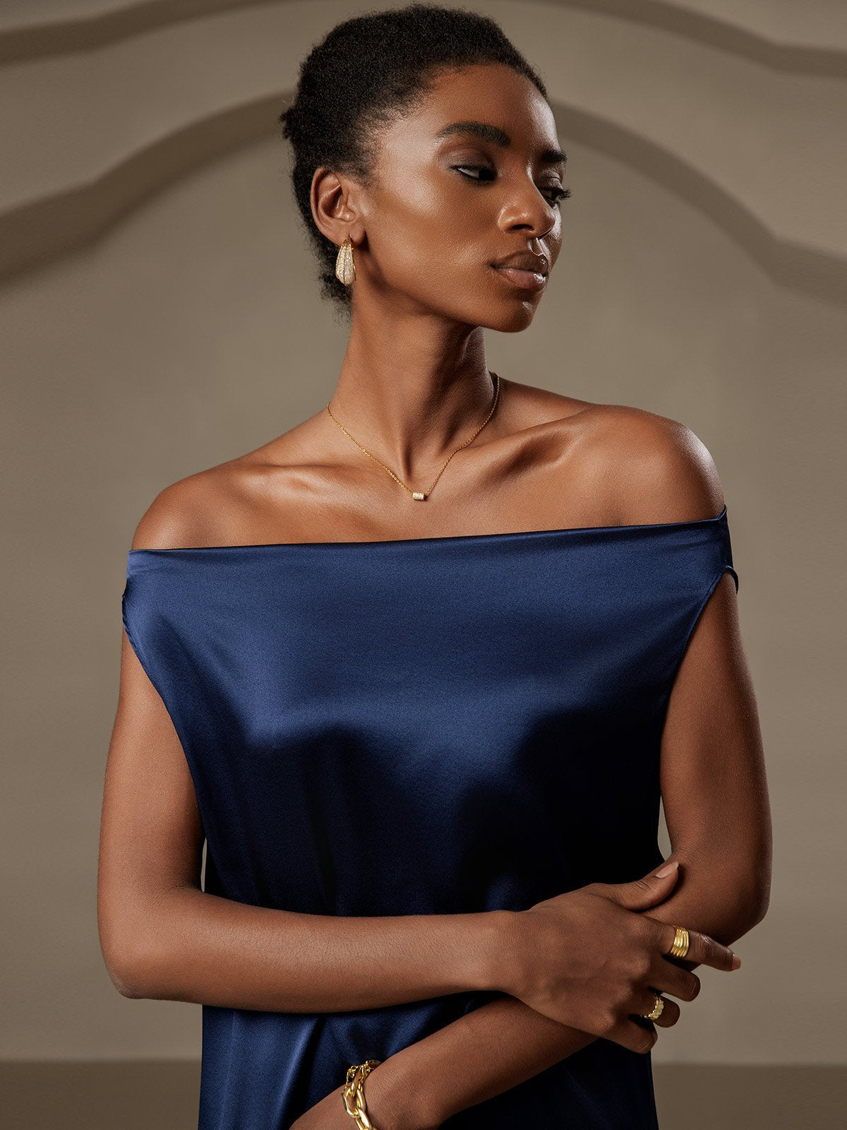 [Dunkelblau] SilkSilky-DE 19Momme Seide Dress 005