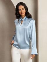 [Graublau] SilkSilky-DE 19Momme Seide Womens Shirt 008