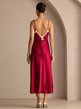 [Rotwein] SilkSilky-DE Sleeveless V Neck Kleider 002