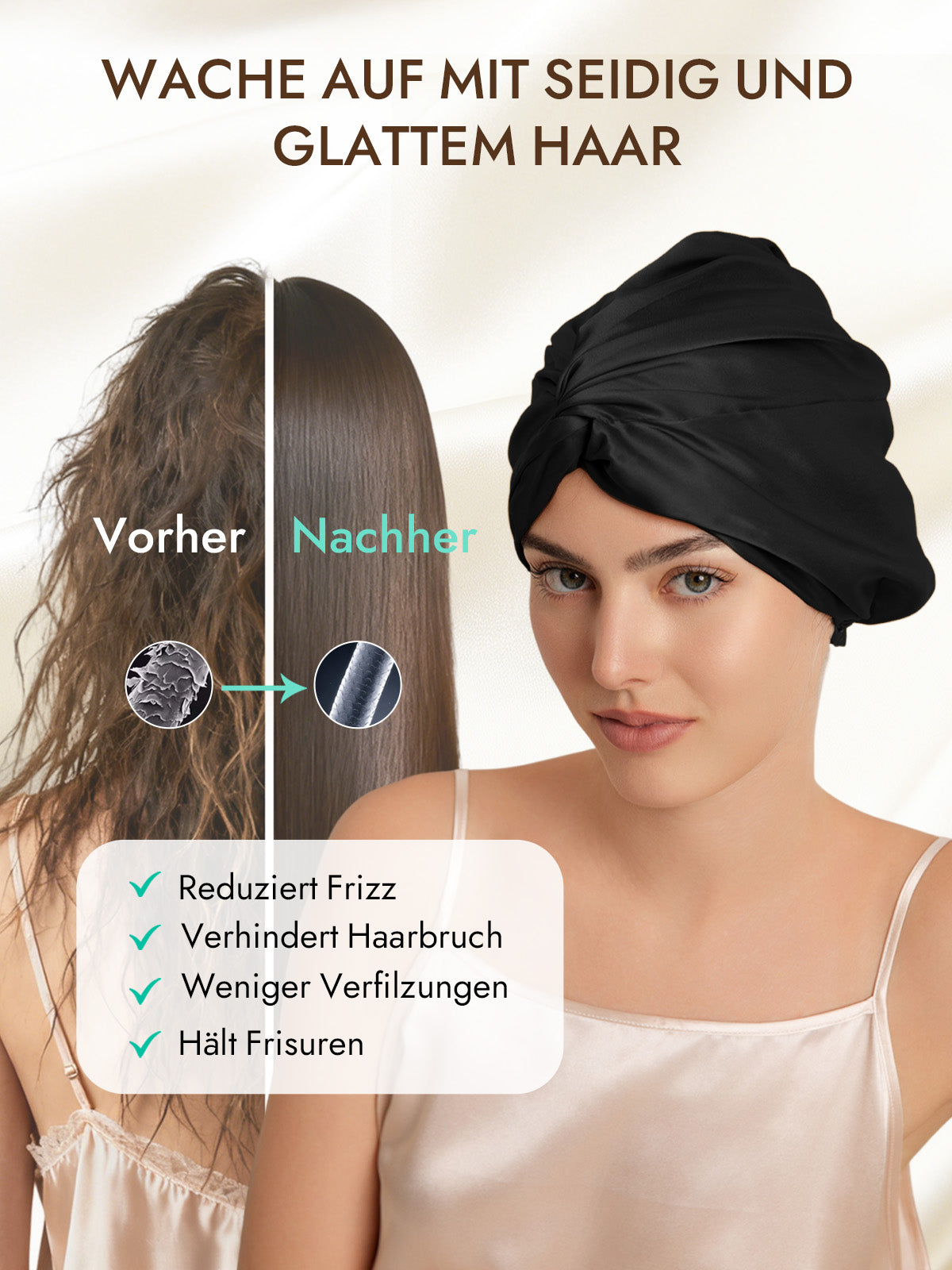 [Schwarz] SilkSilky-DE 22Momme Reine Seide Sleep Cap 003