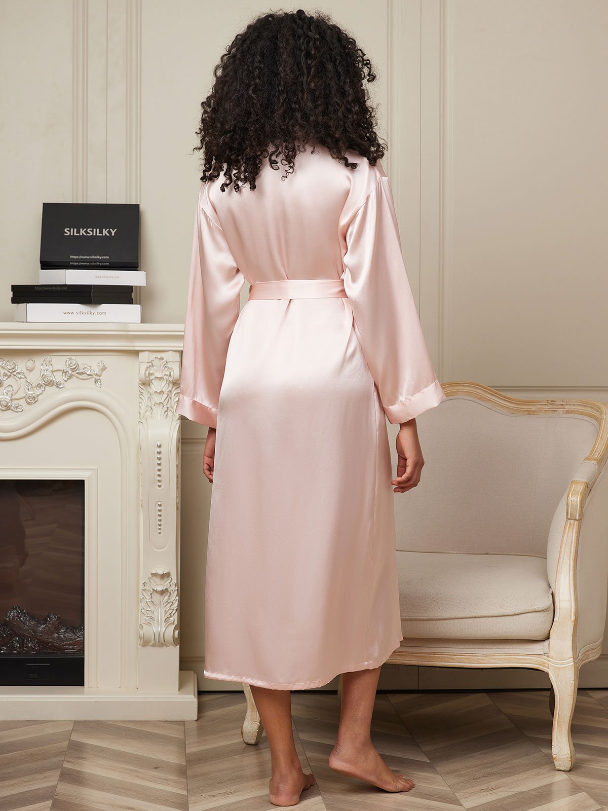 [Rosa] SilkSilky-DE Reine Seide Womens Robe 002,