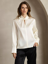 [Elfenbeinfarbe] SilkSilky-DE Long Sleeve Keyhole Neck Damenblusen 001