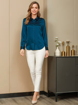 [König Blau] SilkSilky-DE Long Sleeve Lapel Collar Damenhemd 005
