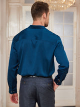 [König Blau] SilkSilky-DE Langärmelig Umlegekragen Herrenhemd 002