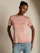 [Rosa] SilkSilky-DE 100% Silk Jersey Short Sleeve Mock Neck T-Shirt 008