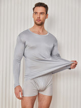 [Hellgrau] SilkSilky-DE Long Sleeve Round Neck Herren T-Shirt 003