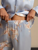 [Hellblau] SilkSilky-DE Long Sleeve Notch-Kragen Damen Pyjamas 007