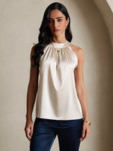[Beige] SilkSilky-DE Sleeveless Halter T-Shirt 003