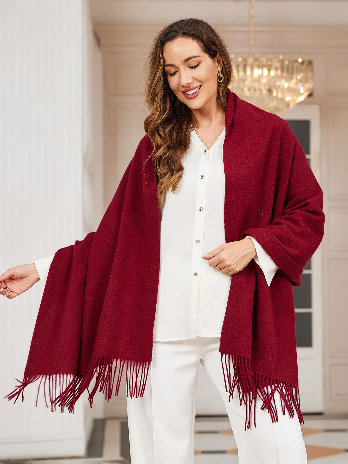 [Rotwein] SilkSilky-DE Wolle Scarf 001