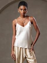 [Beige] SilkSilky-DE Spaghetti Strap V Neck Cami Top 001