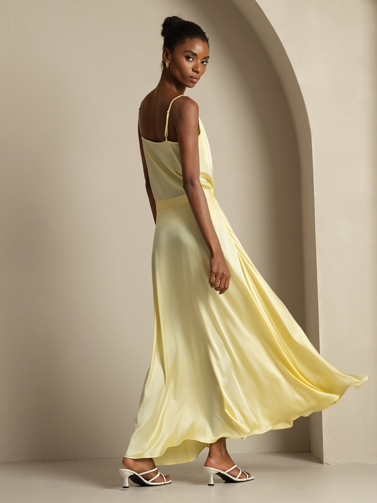 [Hellgelb] SilkSilky-DE 19Momme Seidenstrick Umlegekragen Women''s Outfit Sets 002,