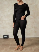 [Schwarz] SilkSilky-DE Langärmelig Rundhalsausschnitt Damen Lange Unterwäsche 004