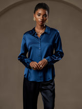 [König Blau] SilkSilky-DE Long Sleeve Lapel Collar Damenhemd 003