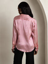 [Rosa Streifen] SilkSilky-DE Long Sleeve Lapel Collar Damenhemd 002