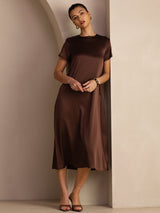 [Dunkle Schokolade] SilkSilky-DE Short Sleeve Round Neck Kleider 003