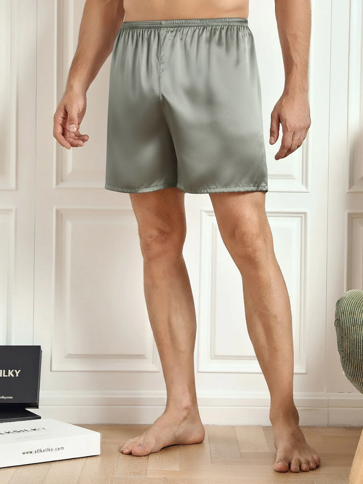 [Graugrün] SilkSilky-DE Reine Seide Mens Sleep Bottoms 002