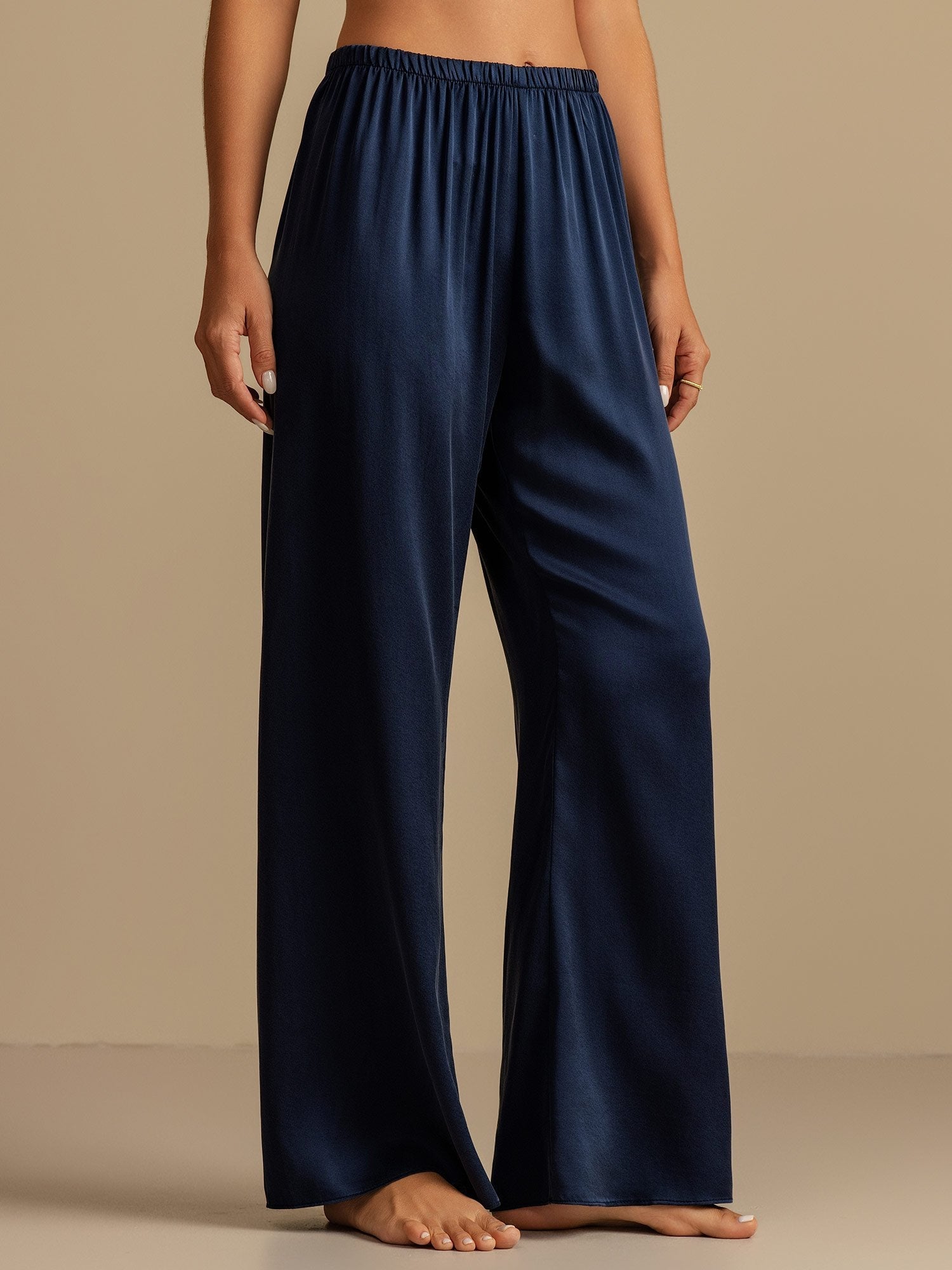 [Dunkelblau] SilkSilky-DE 19Momme Seide Womens Sleep Bottoms 001,