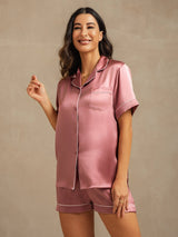 [Blasses Mauve] SilkSilky-DE Short Sleeve Notch-Kragen Damen Pyjamas 007