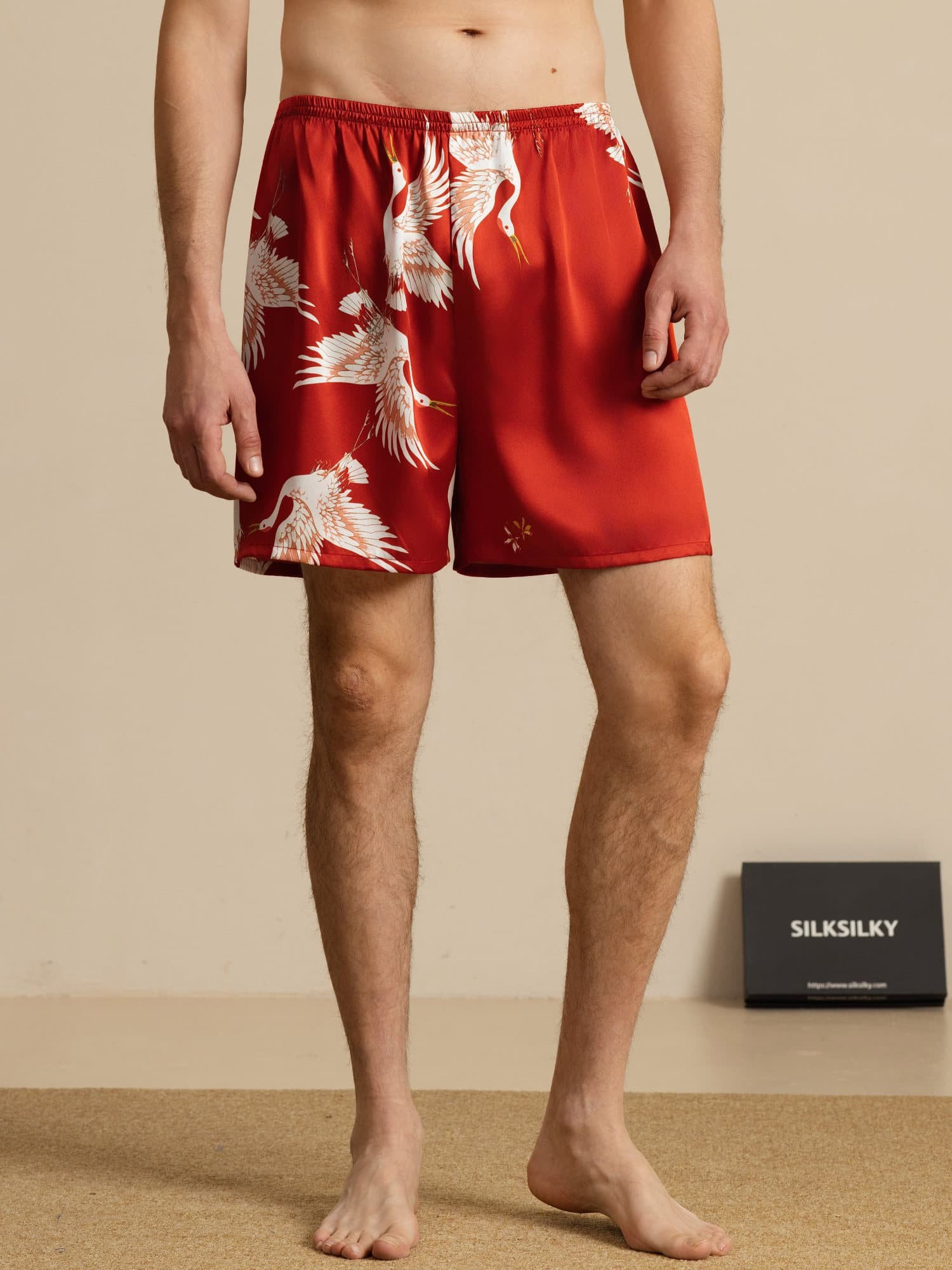 [Rotwein] SilkSilky-DE 19Momme Mens Sleep Bottoms 001