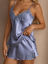 [Stahlblau] SilkSilky-DE Sleeveless V Neck Camisole-Set 004