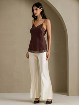 [Braun] SilkSilky-DE Spaghetti Strap V Neck Cami Top 010