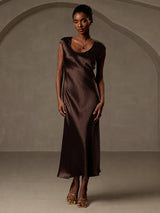 [Kaffee] SilkSilky-DE Cap Sleeve Kleider 003