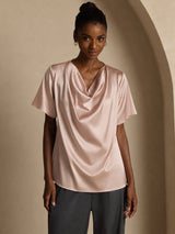 [Toskana] SilkSilky-DE Short Sleeve Cowl Neck Damenblusen 001