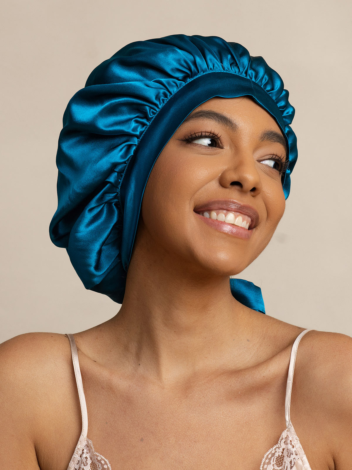 SilkSilky-DE Reine Seide Sleep Cap KönigBlau 004