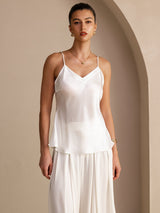 [Weiß] SilkSilky-DE Sleeveless V Neck Cami Top 001