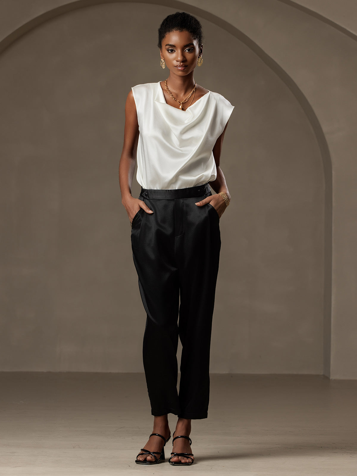 [Schwarz] SilkSilky-DE 19Momme Seide Womens Pants 006