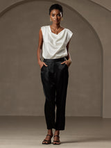 [Schwarz] SilkSilky-DE 19Momme Seide Womens Pants 006