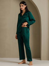 [Dunkelgrün] SilkSilky-DE Long Sleeve Notch-Kragen Damen Pyjamas 003