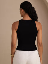 [Schwarz] SilkSilky-DE Sleeveless Round Neck Cami Top 002