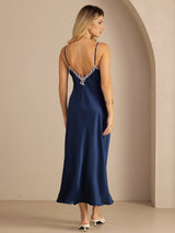 [Blau] SilkSilky-DE Sleeveless V Neck Kleider 002
