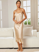 [Champagner] SilkSilky-DE Sleeveless V Neck Nachthemden 005