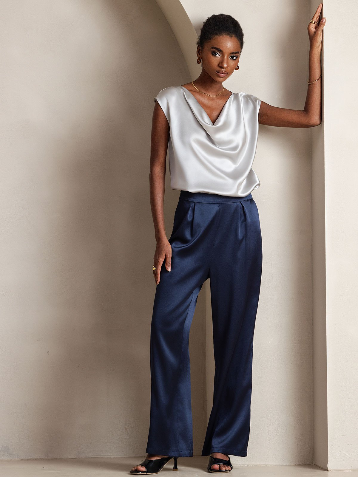 [Dunkelblau] SilkSilky-DE 19Momme Seide Womens Pants 001